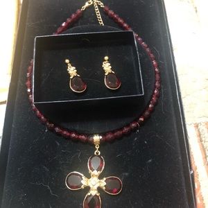 Garnet necklace and earrings